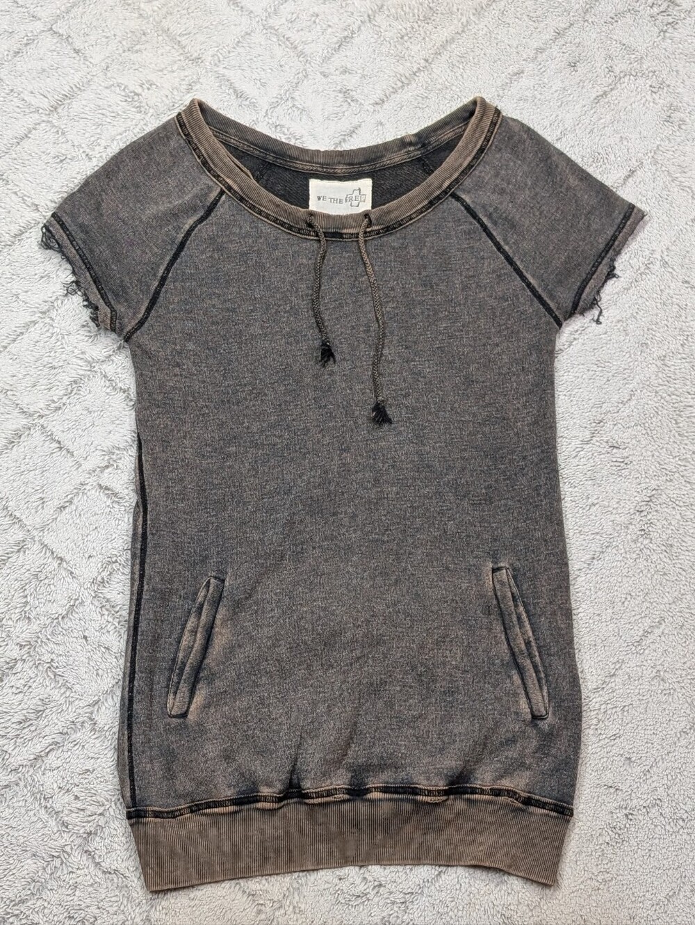 Free People Top Womens XS Gray Mineral Wash Fitted Tunic Sweatshirt Casual Y2K